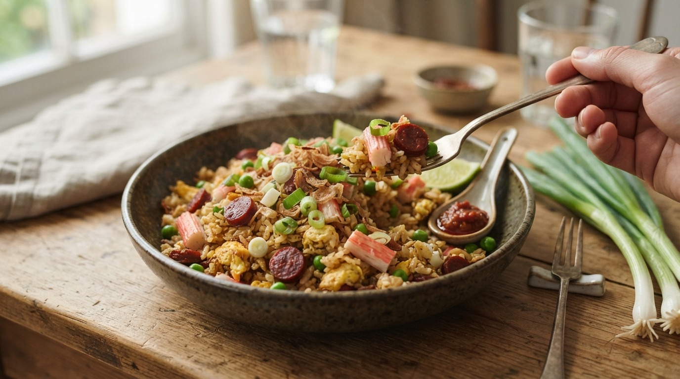 Nasi met surimi en chorizo