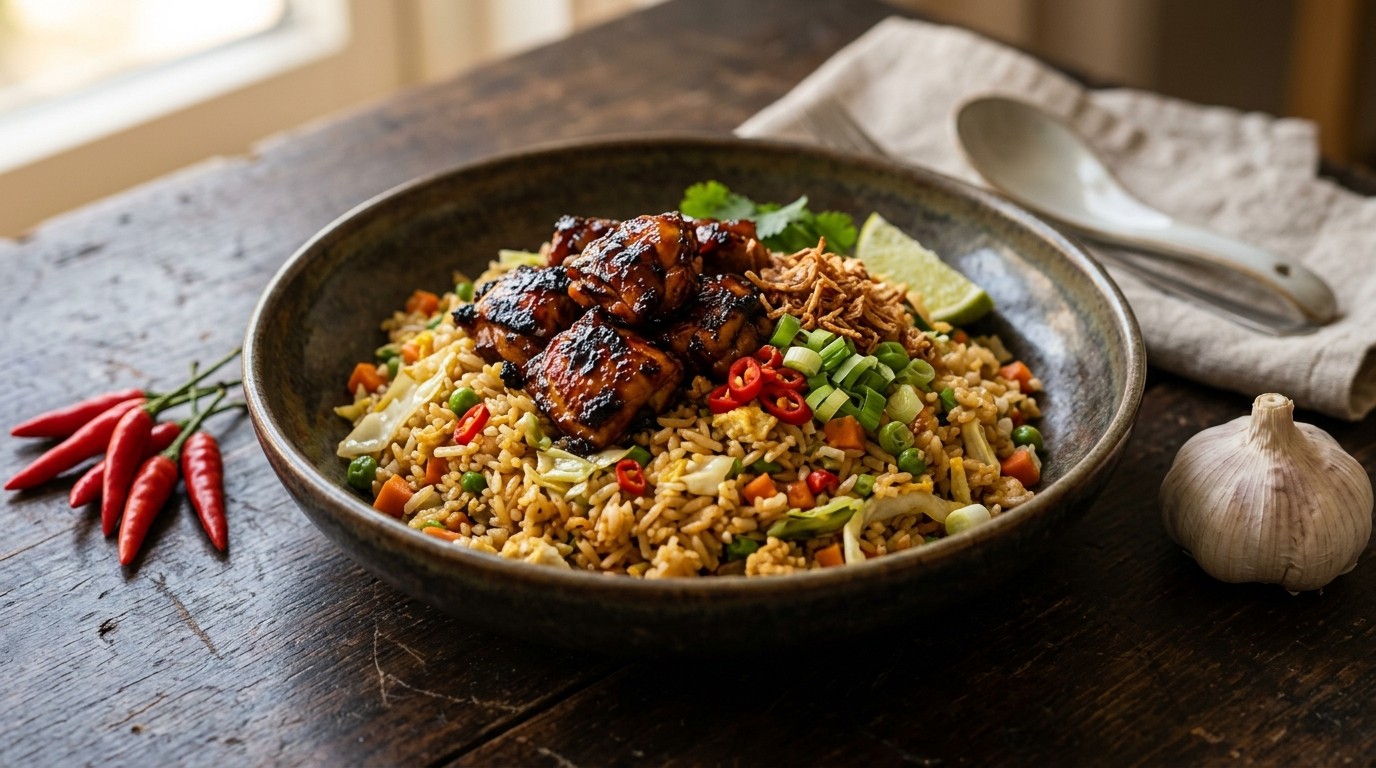 Nasi met zoet ketjapvlees