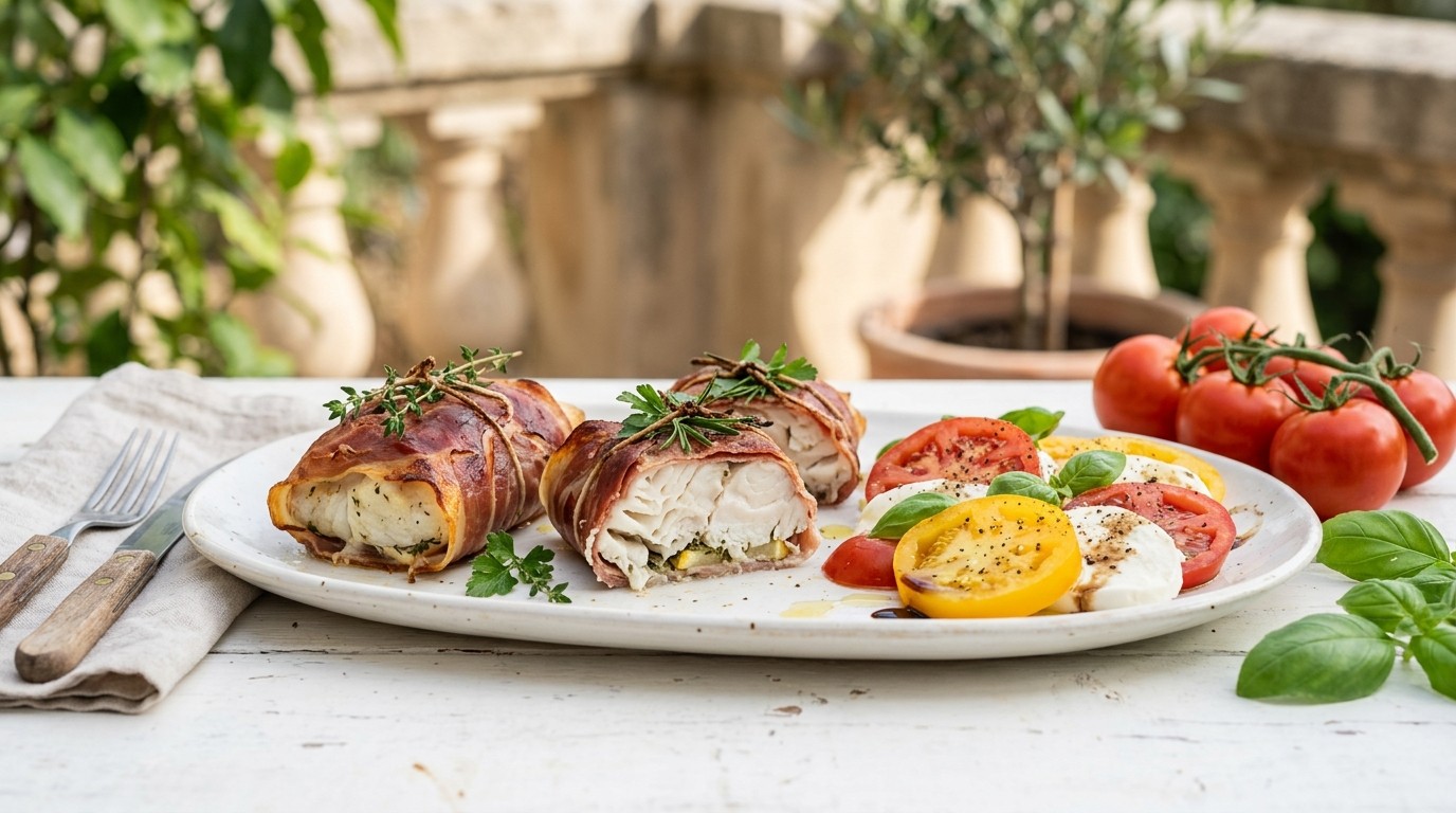 Nijlbaarspakketjes met tomaten en mozzarellasalade