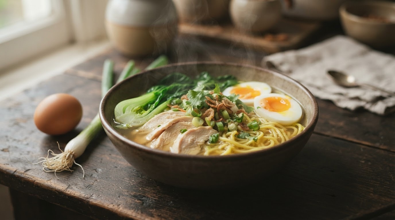 Noedelsoep met kipfilet en paksoi