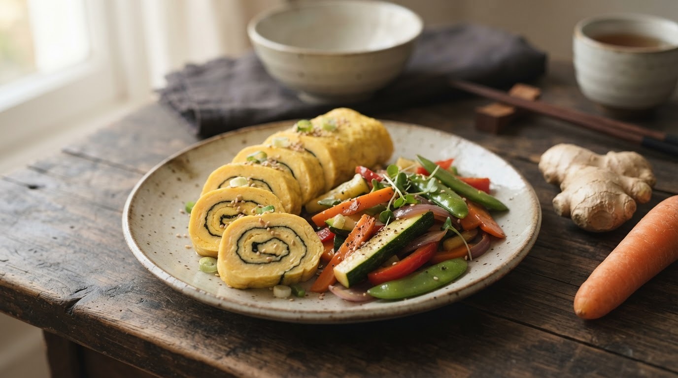 Nori omelet met roerbakgroenten
