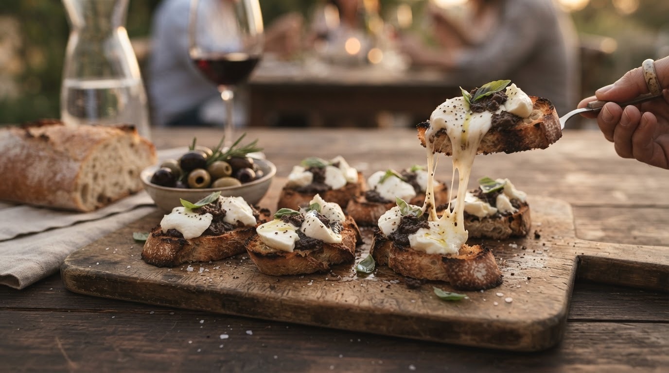 Olijven-mozzarella bruschetta