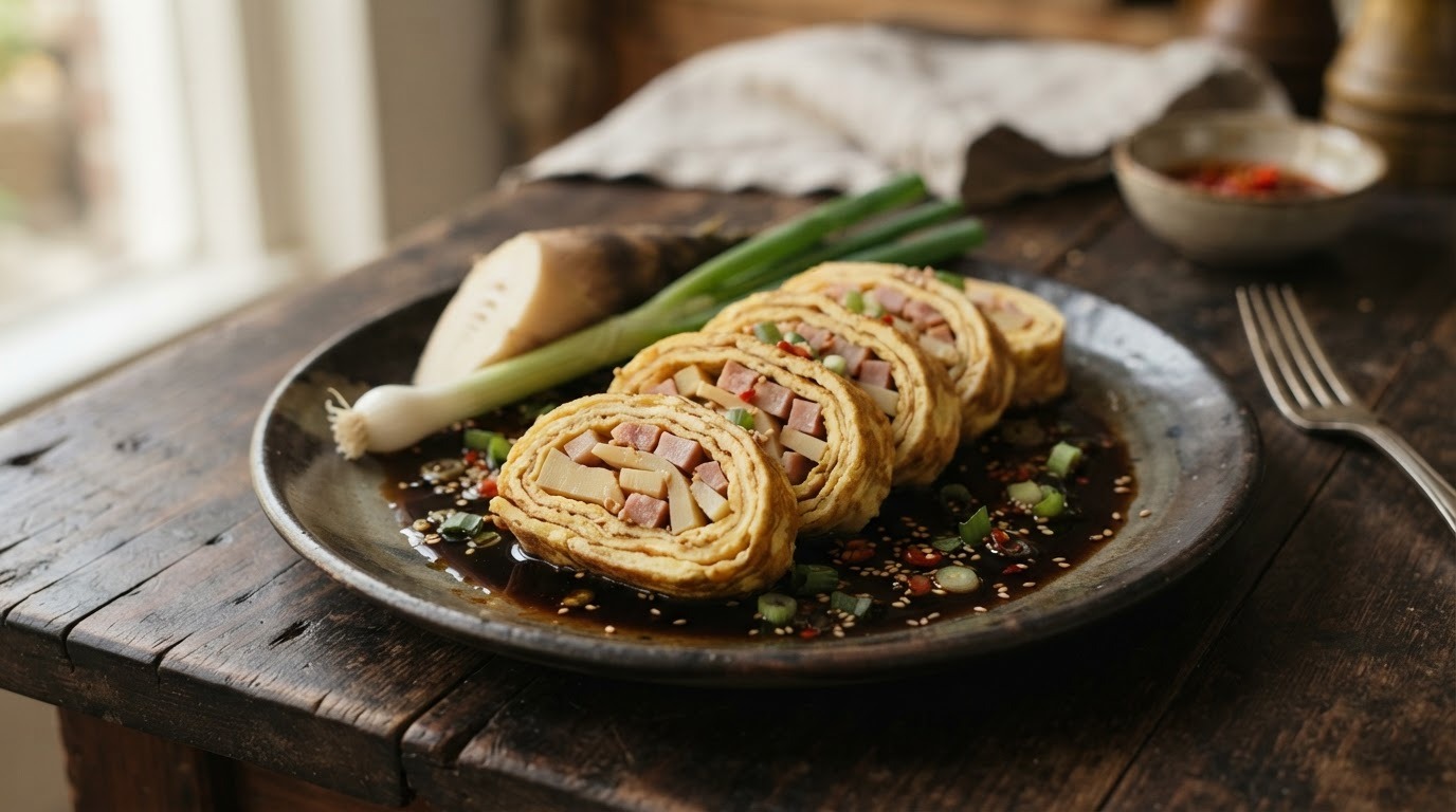 Omelet met bamboescheuten
