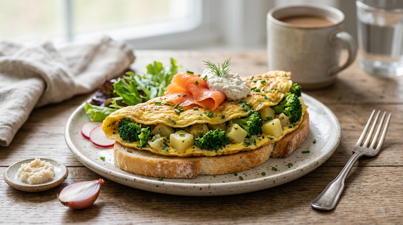 Omelet met broccoli en zalm