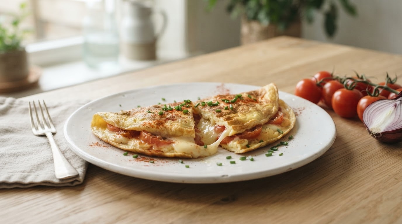Omelet met kaas en tomaat