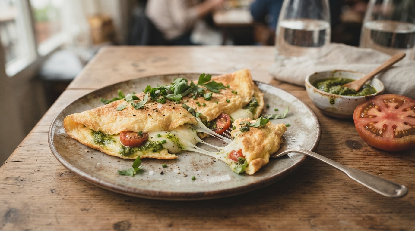 Omelet met mozzarella en tuinkruiden