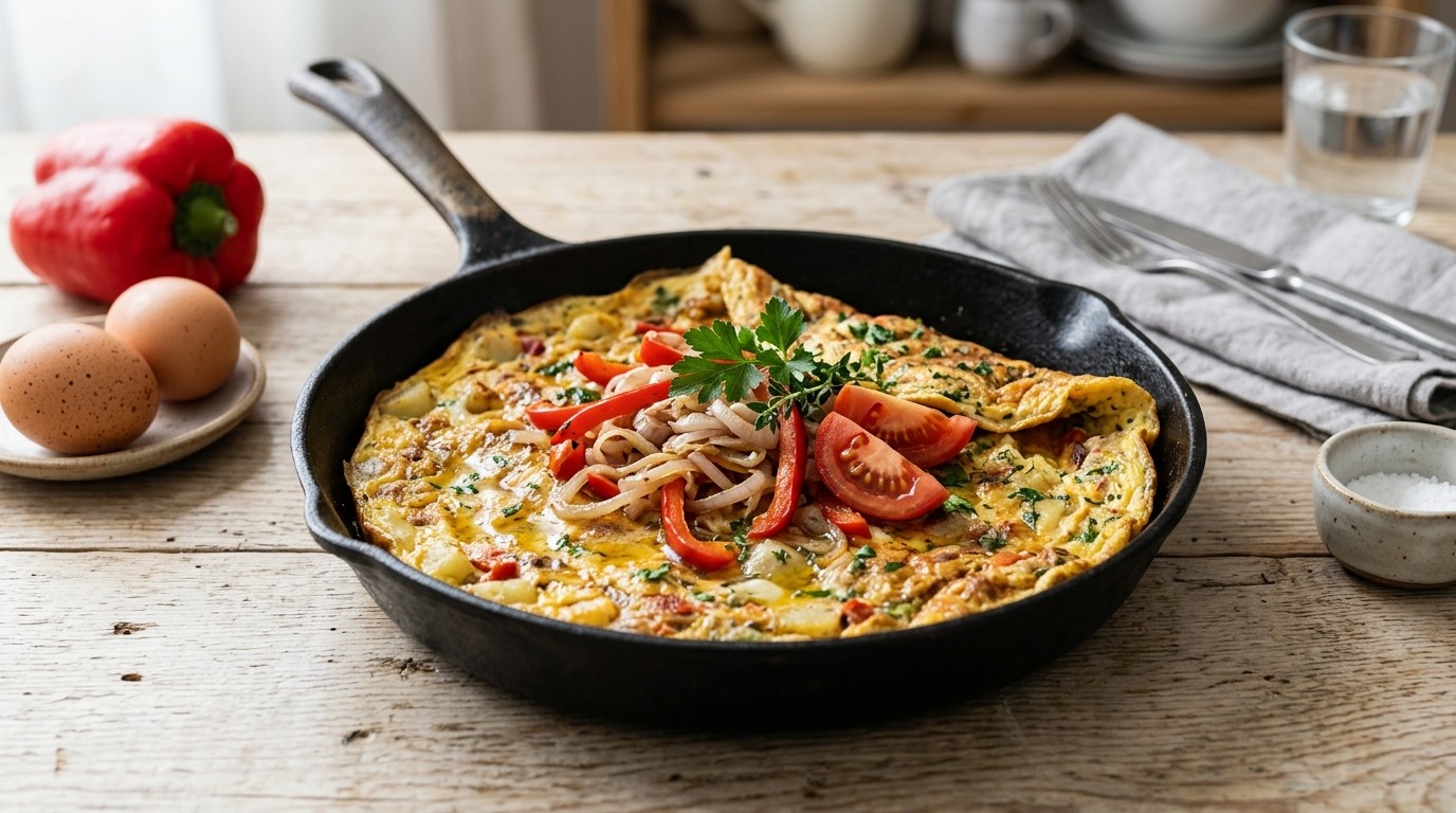 Omelet met sjalotjes en paprika