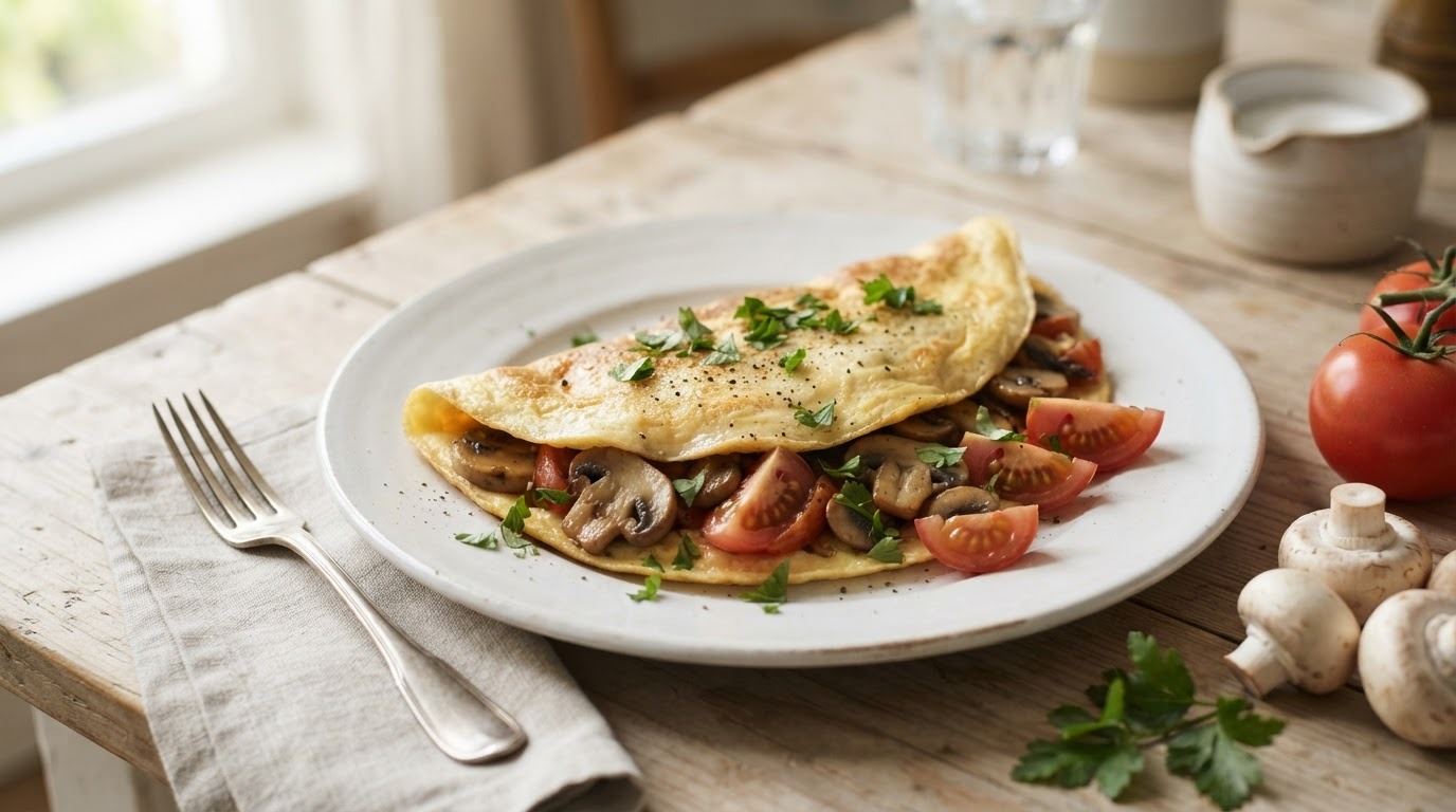 Omelet met tomaat en champignons