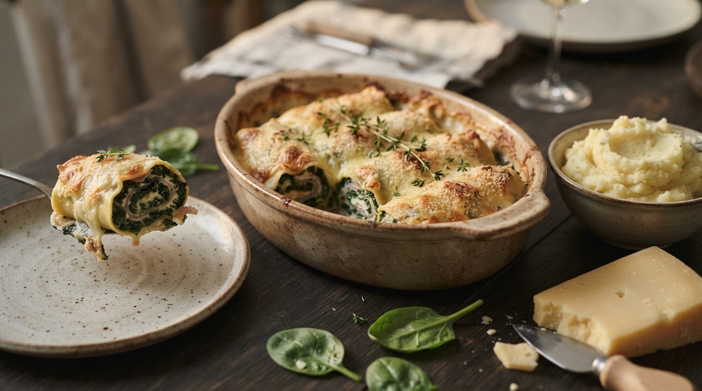 Opgerolde spinazie ovenschotel