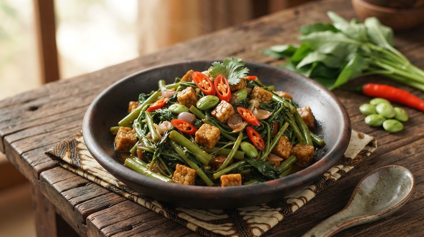 Oseng kangkung (groenteschotel met waterspinazie)