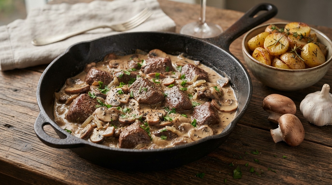 Ossenhaaspuntjes met champignon roomsaus