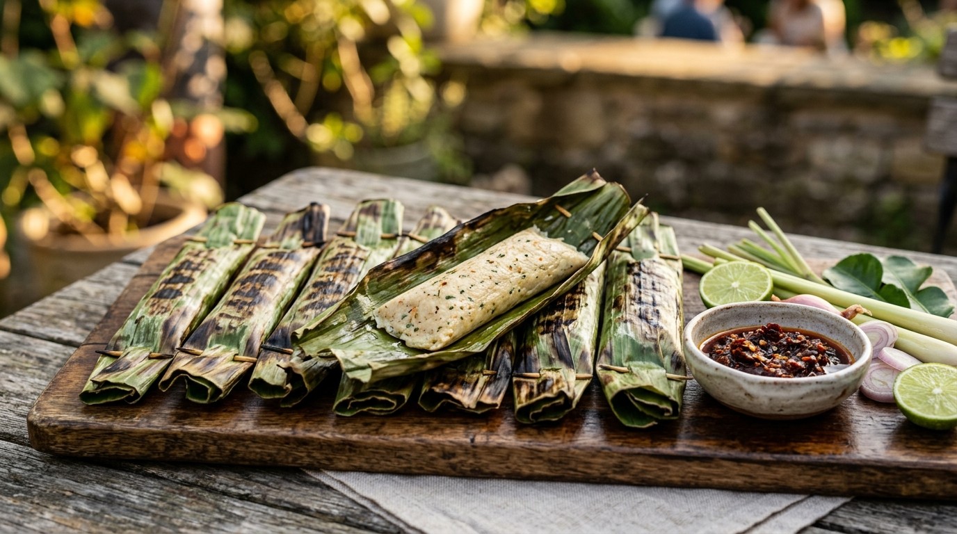 Otak otak (in bananenblad gestoomde vis)