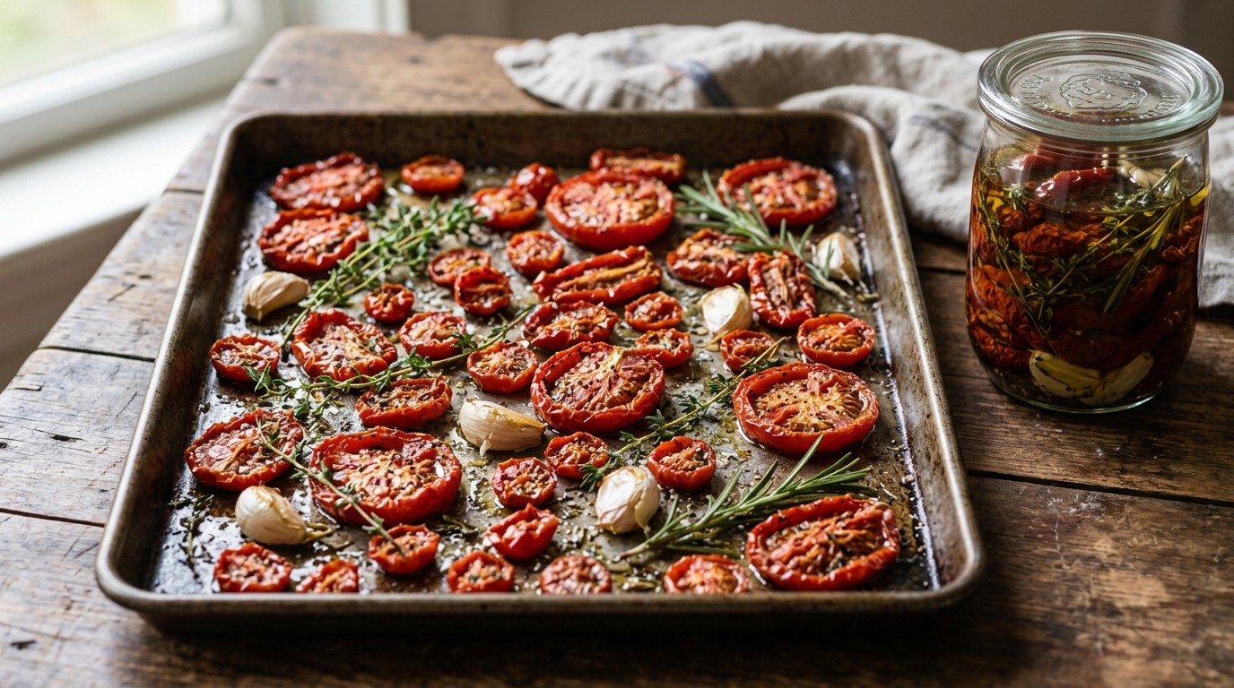 Oven(zon) gedroogde tomaten.