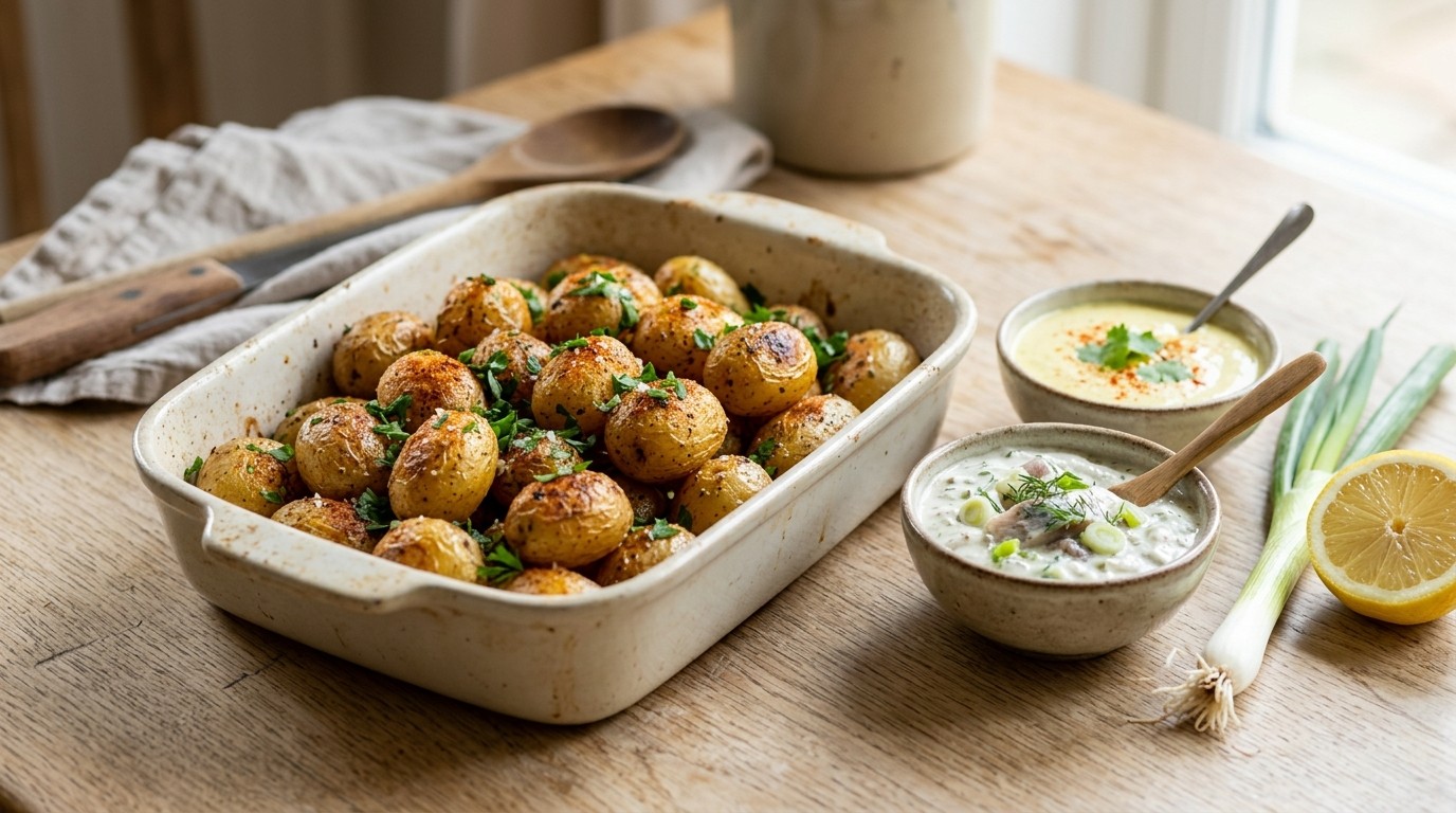 Ovenaardappeltjes met twee sausjes