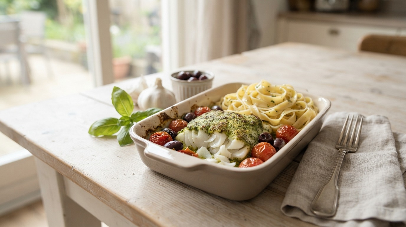 Ovenkabeljauw met pesto