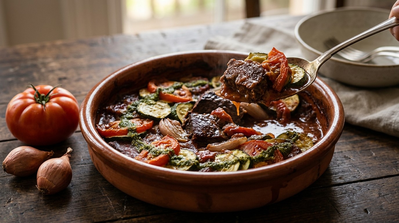 Ovenschotel met courgette en magere runderlappen