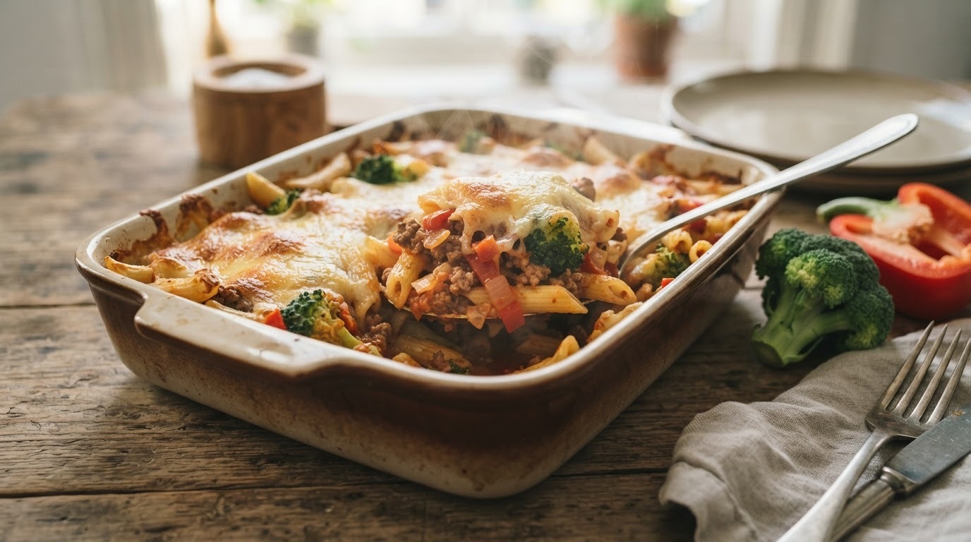 Ovenschotel met penne,broccolli en gehakt