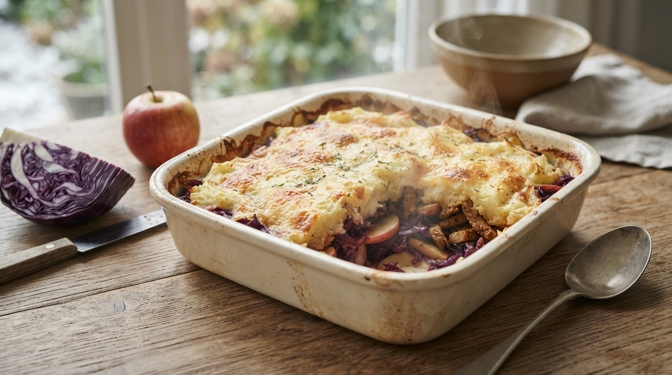 Ovenschotel met rode kool & gyrosvlees
