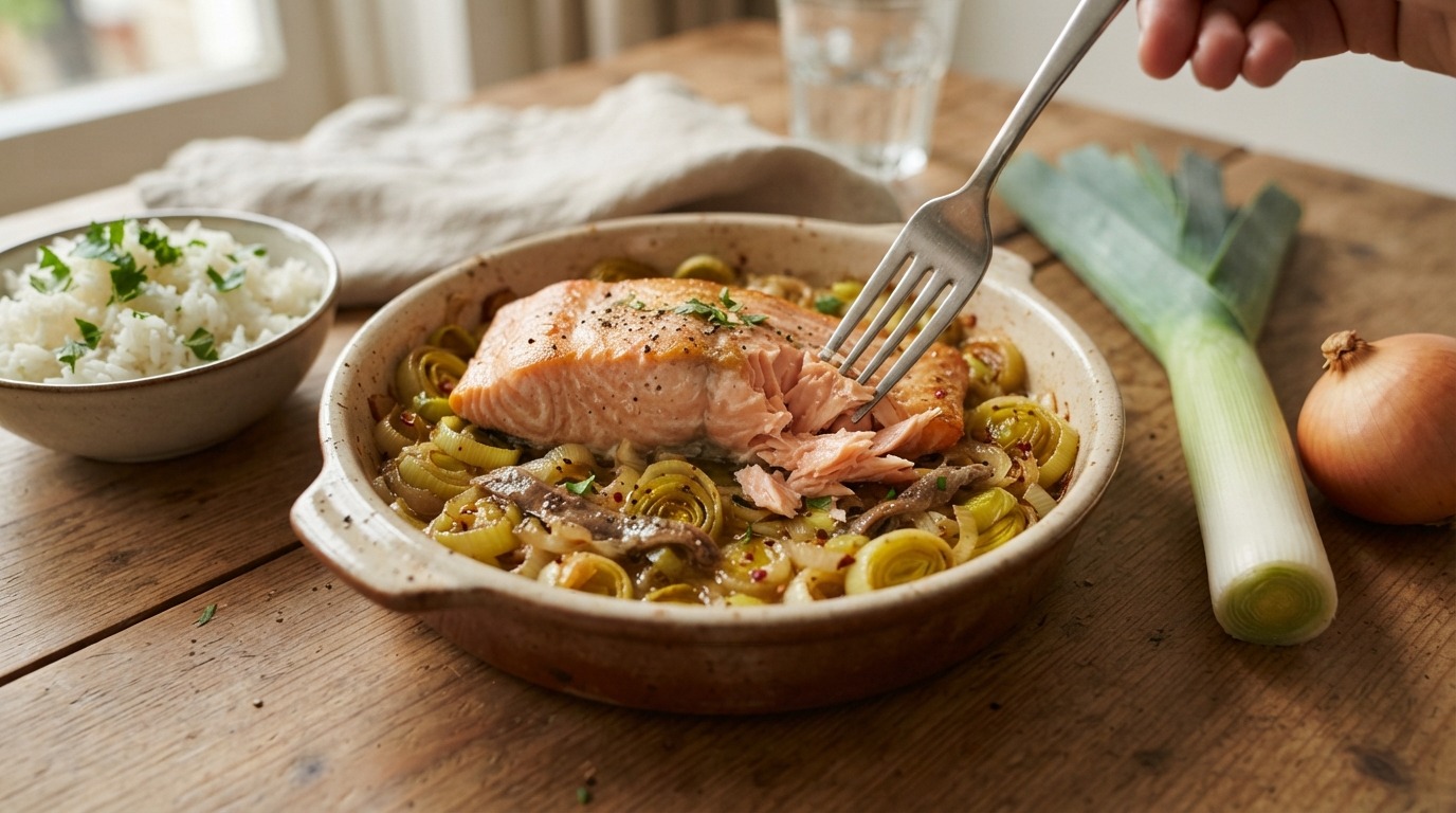 Ovenzalm met pittige prei