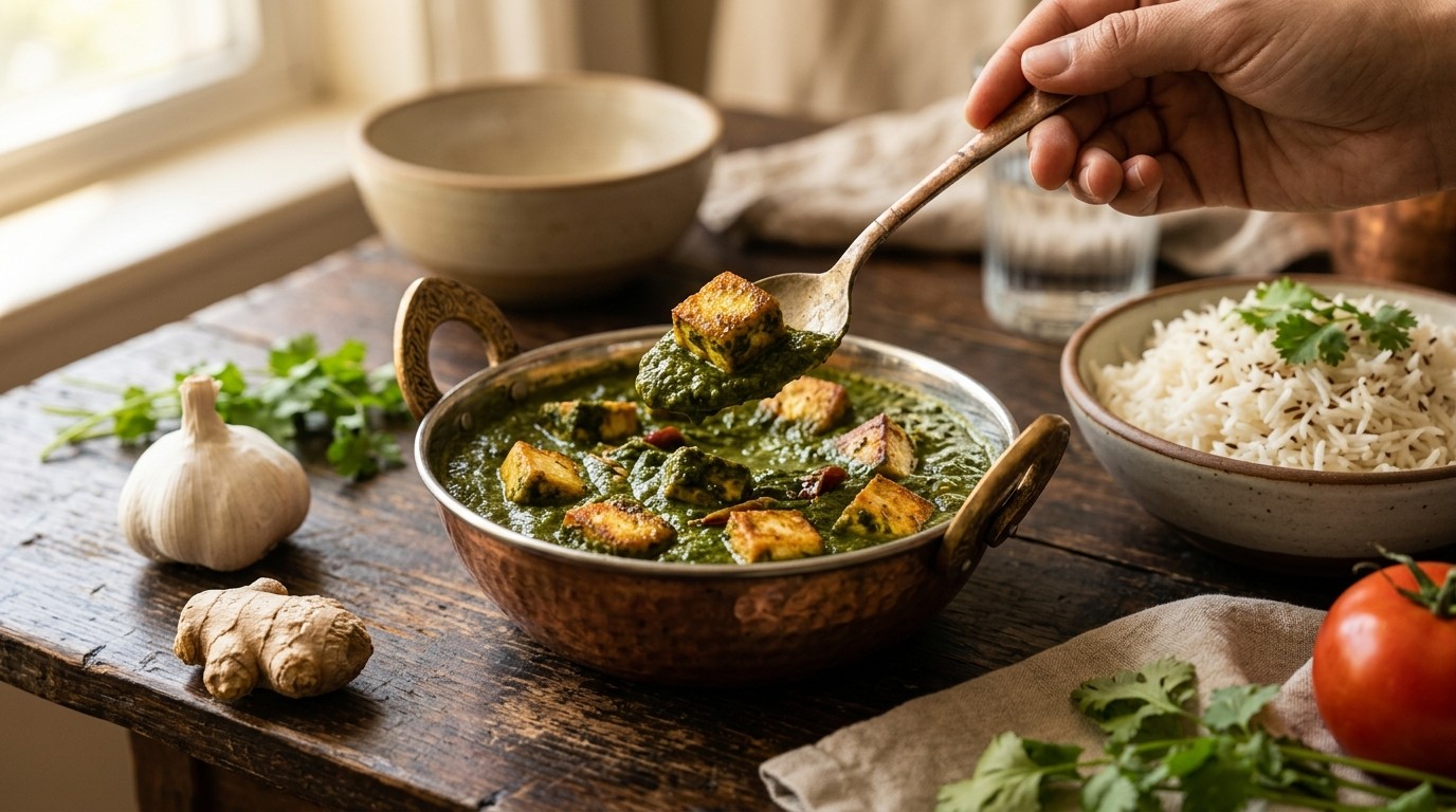 Palak Panir (spinazie met Tofu)