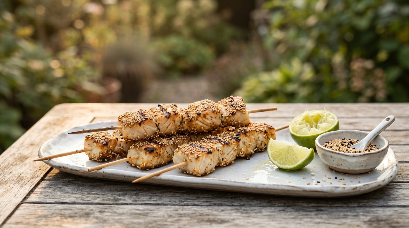 Pangafilet-sate met Sesamzaadjes