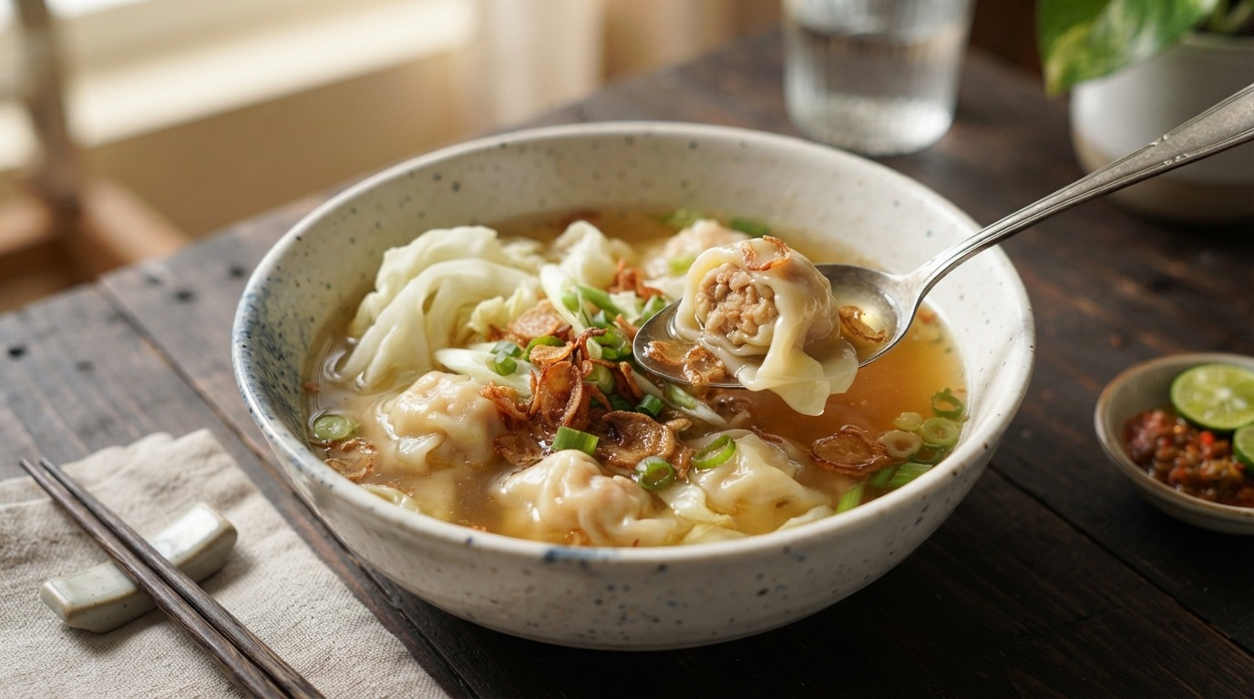 Pangsit gulung kuah (Pangsit met kool uit de bouillon)