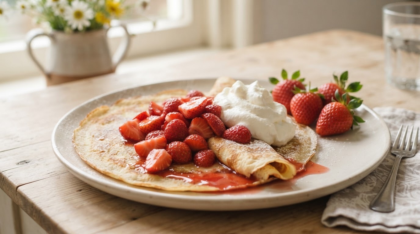 Pannekoek met aardbeien