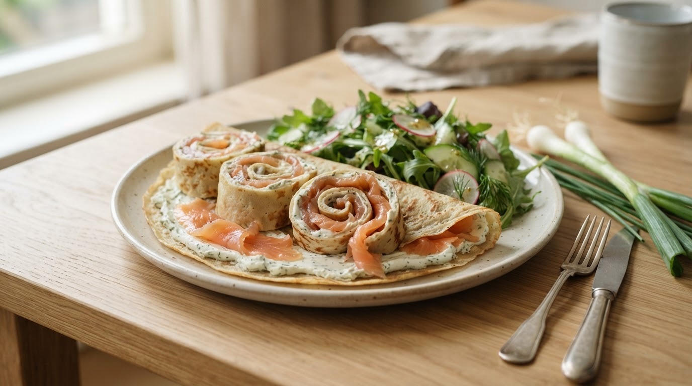 Pannekoek met gerookte zalm