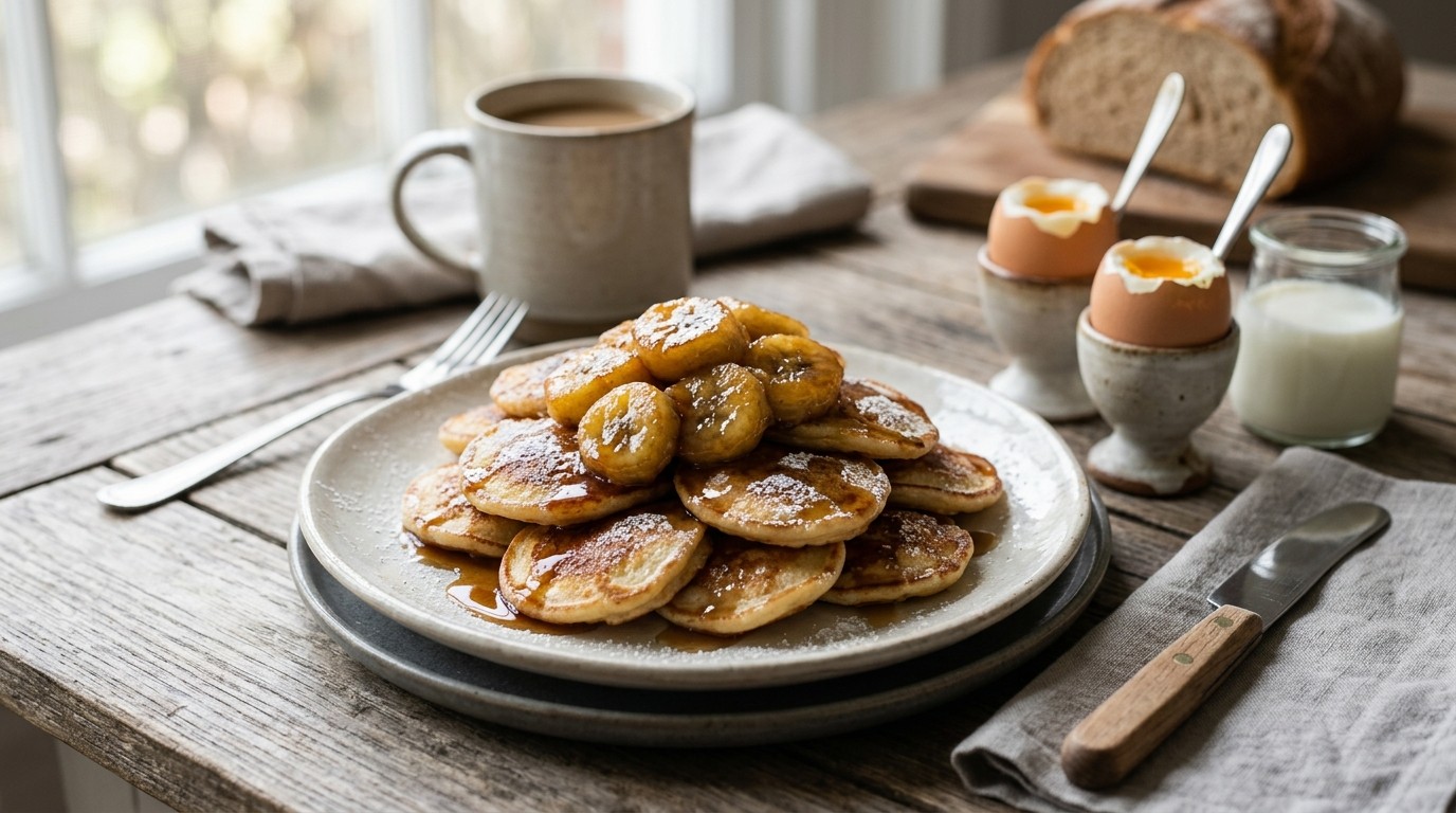 Pannekoekjes met gebakken banaan