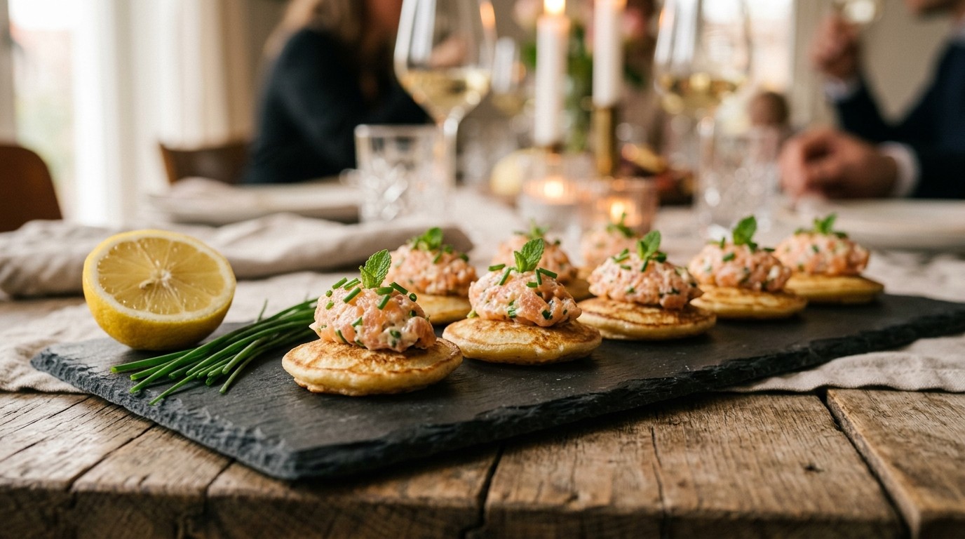 Pannekoekjes met Zalmtartaar en Kruiden