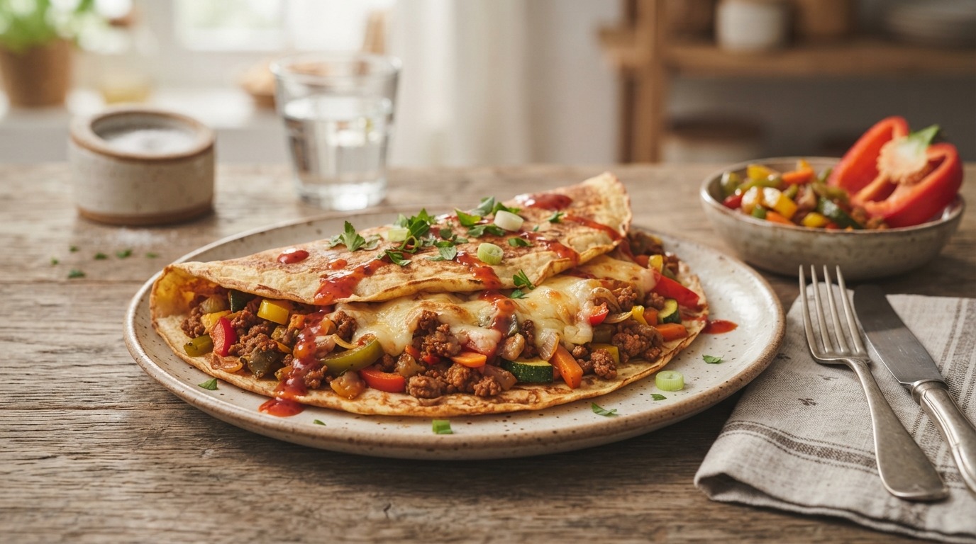 Pannenkoek met gehakt en roerbakgroente