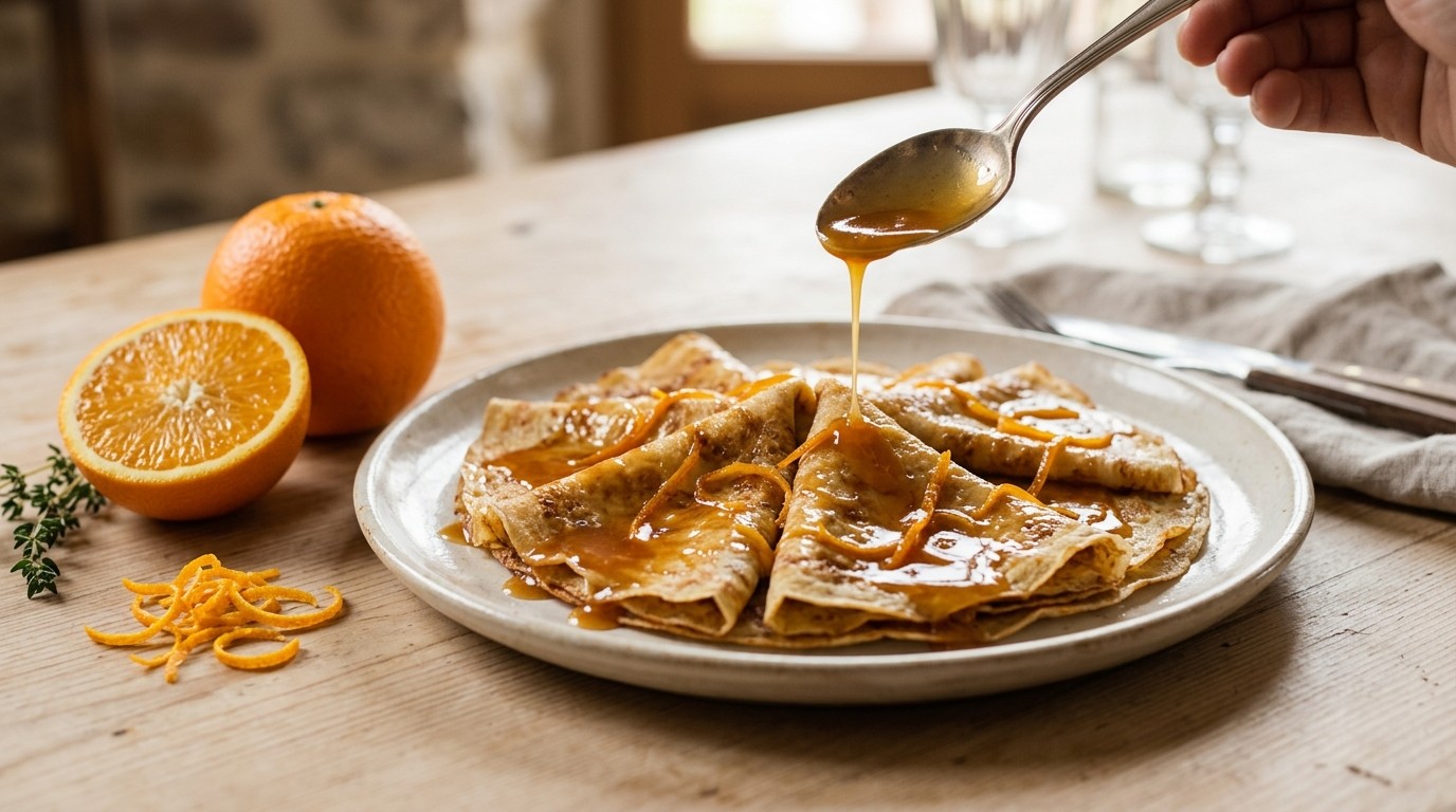 Pannenkoek met sinaasappelsaus