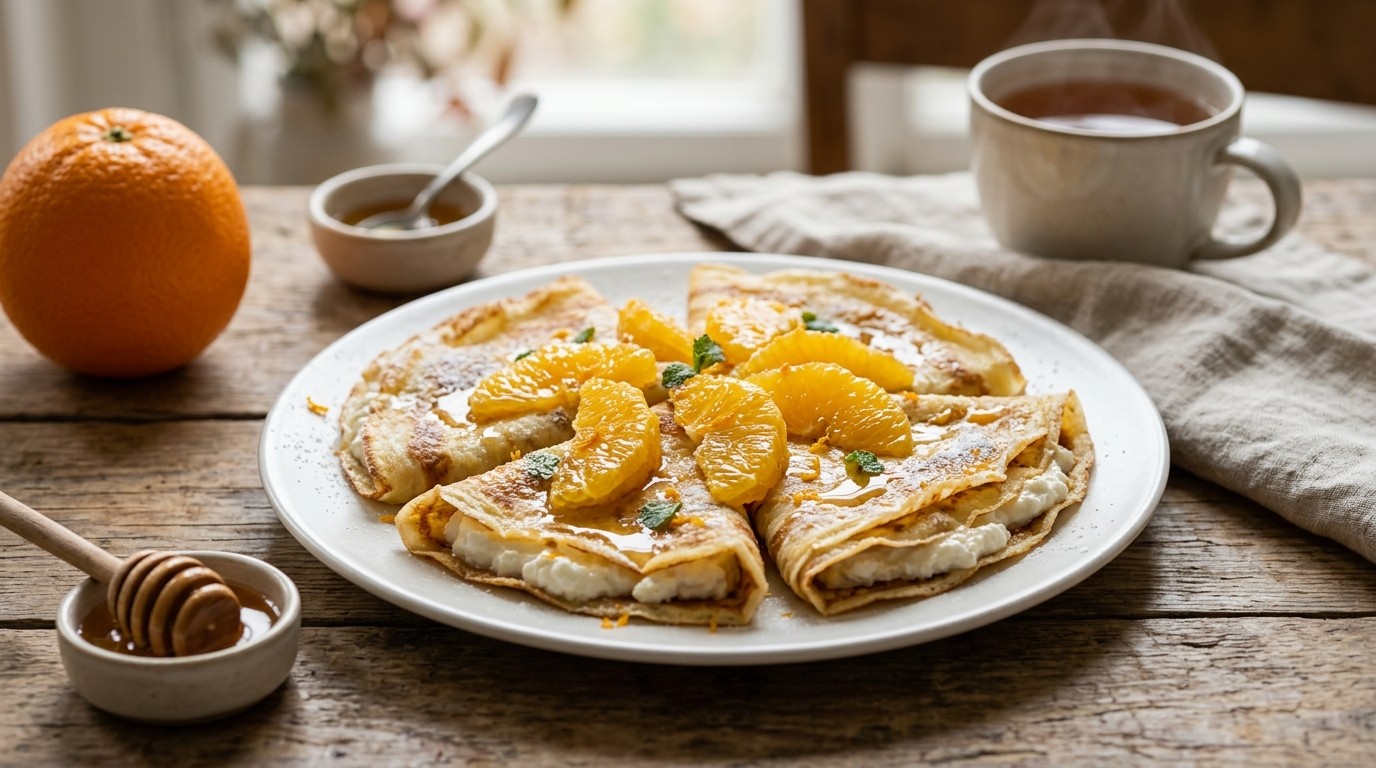 Pannenkoeken met Verse Kaas en Sinaaasappels