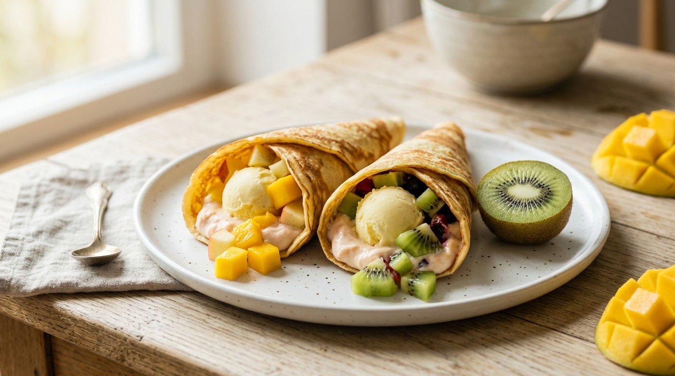 Pannenkoekhoorntjes met fruit