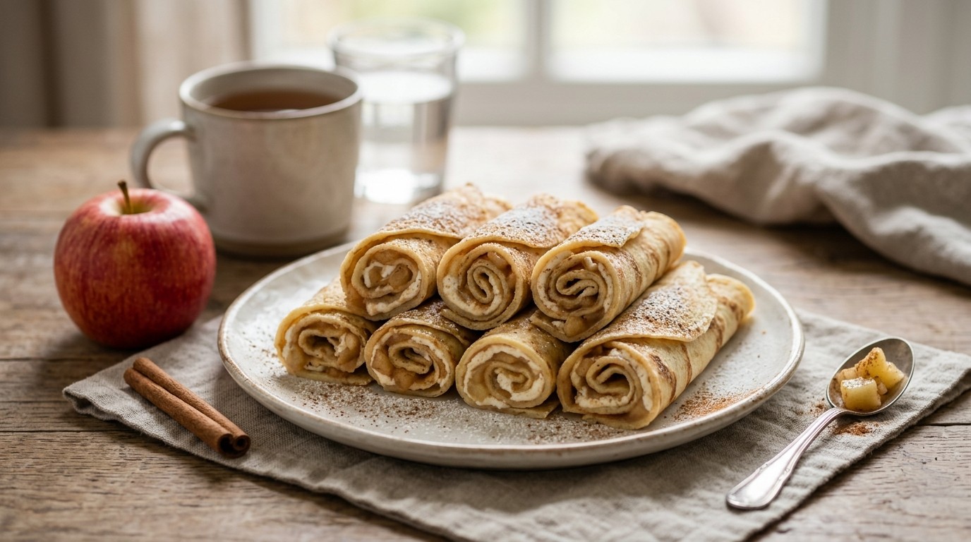 Pannenkoekrolletjes met Appelmascarpone en Kaneel