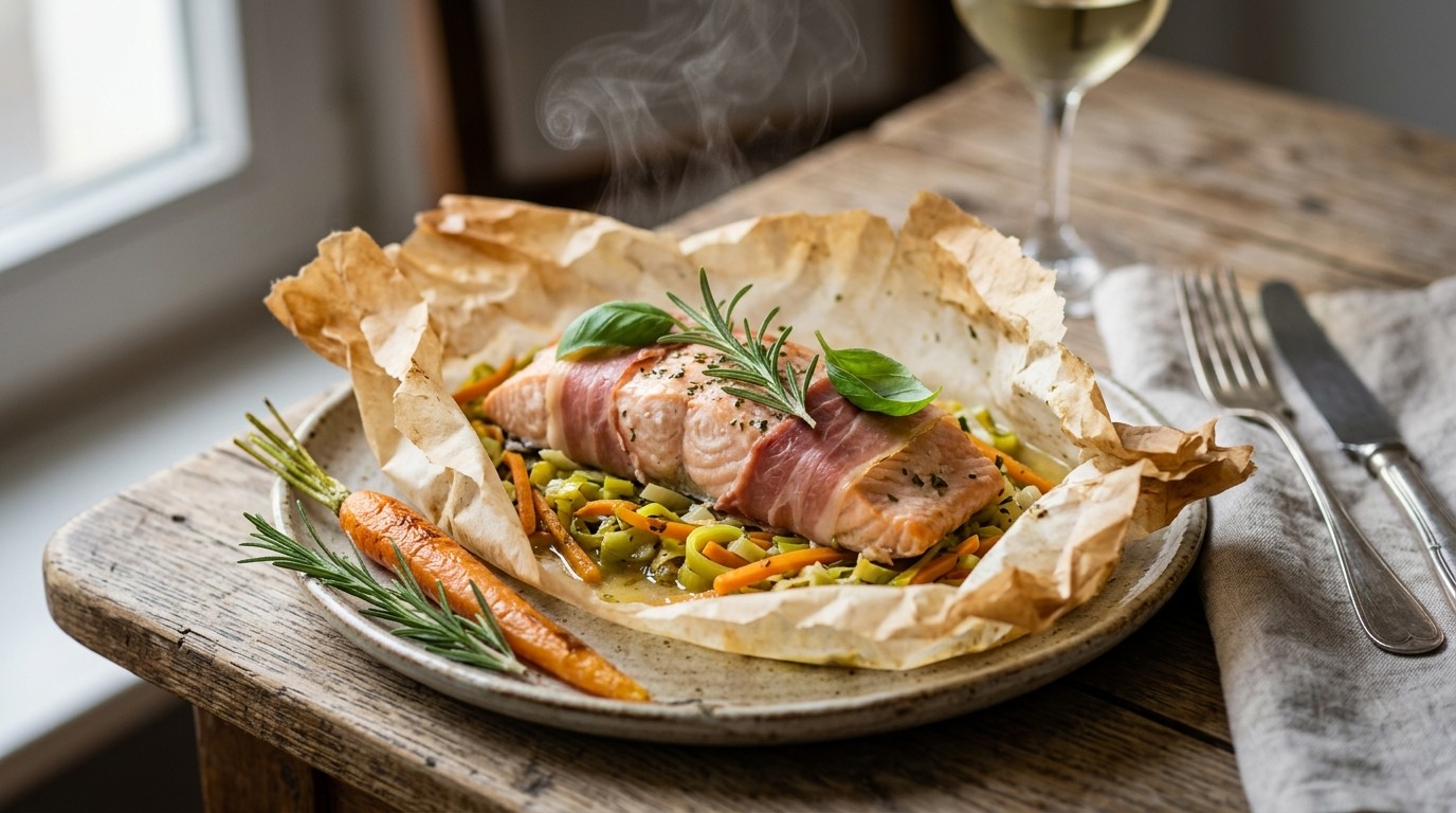 Papillotte van Zalm met Ganda ham