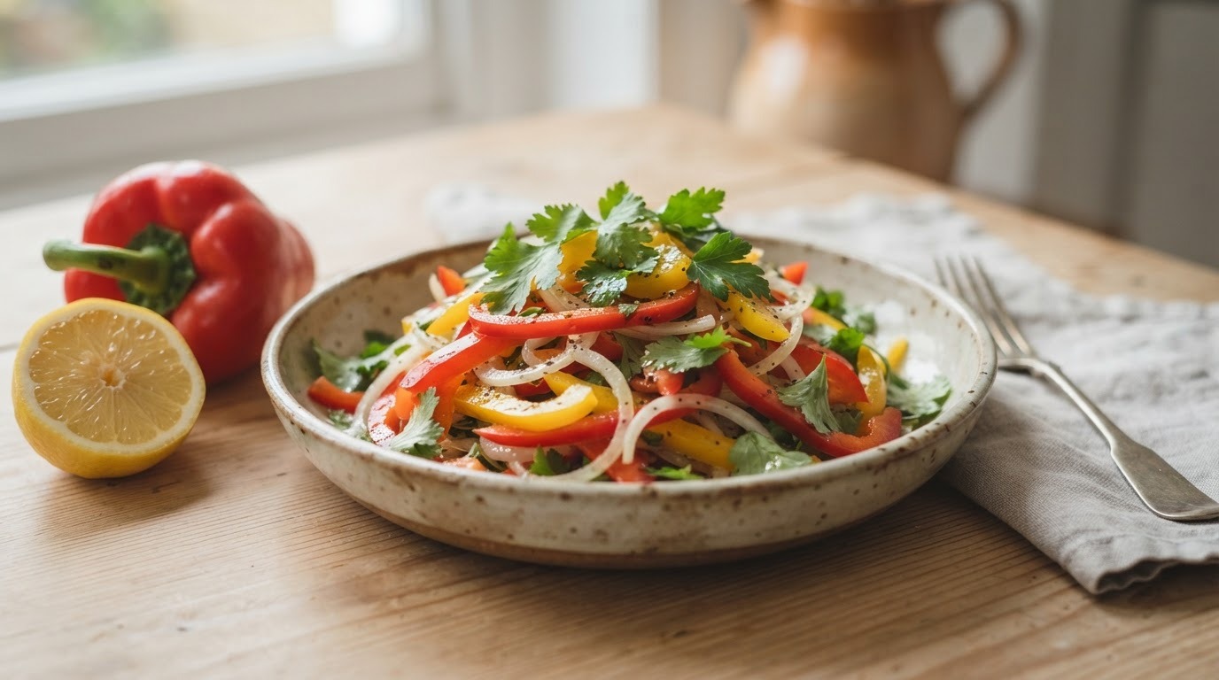 Paprika- en uiensalade