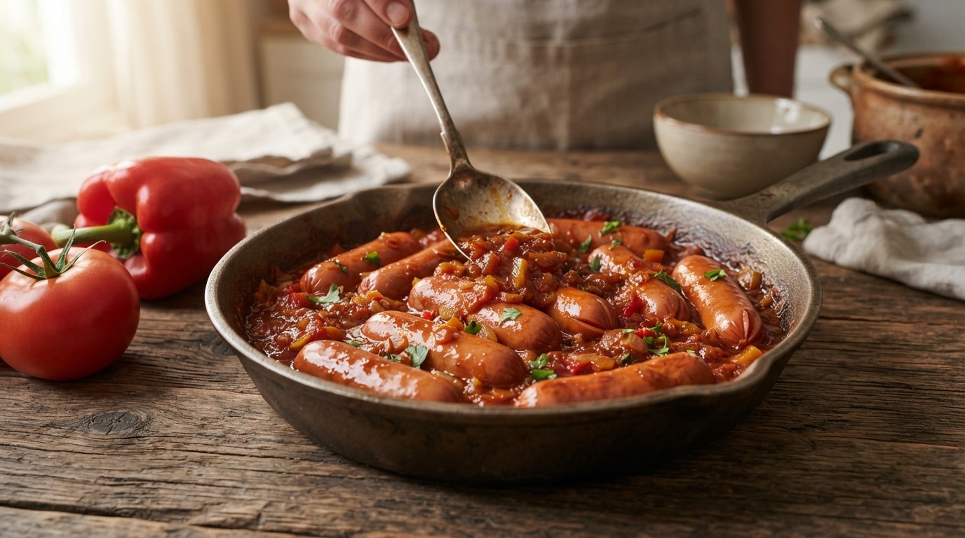 Paprika knakworstjes, goedkoop en lekker