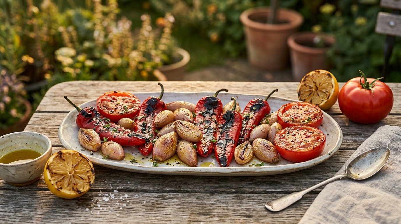 Paprika met sjalotjes uit de grill