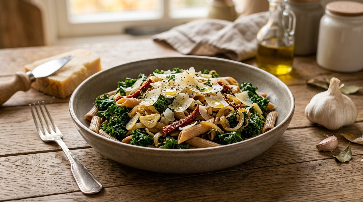 Pasta met Boerenkool en Zongedroogde Tomaatjes