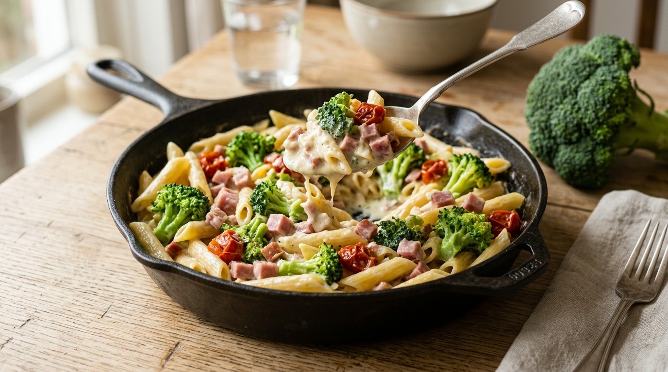 Pasta met Broccoli en han in Roomsaus