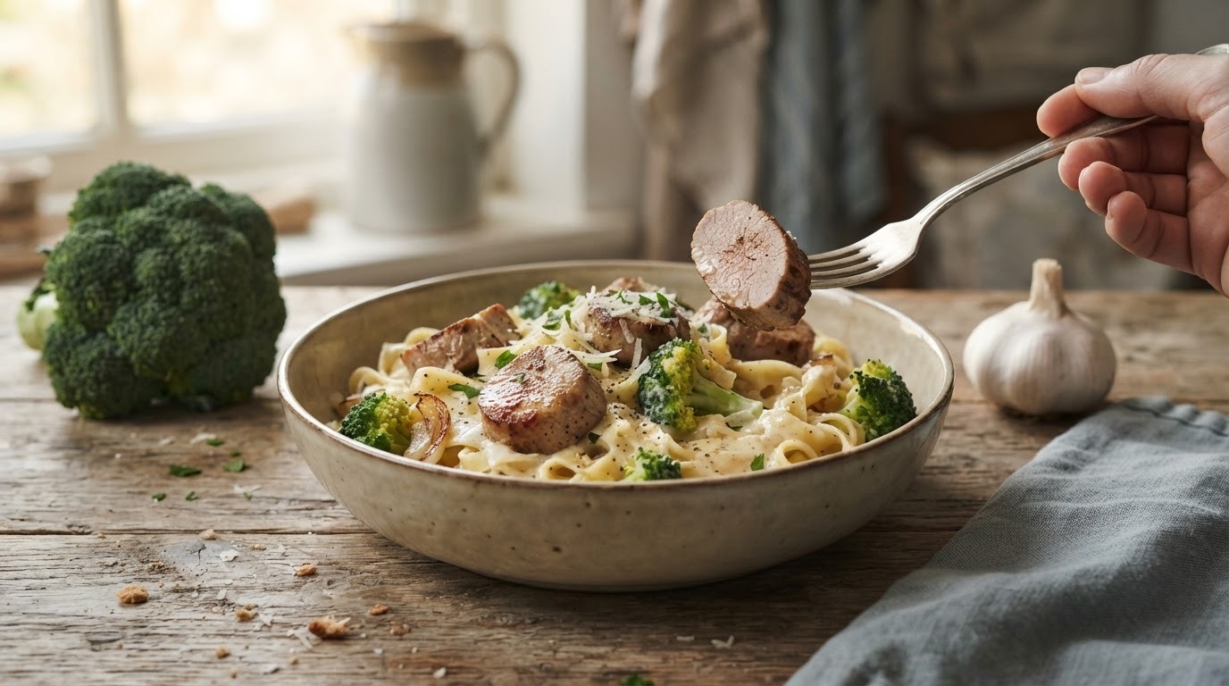 Pasta met broccoli en varkenshaas