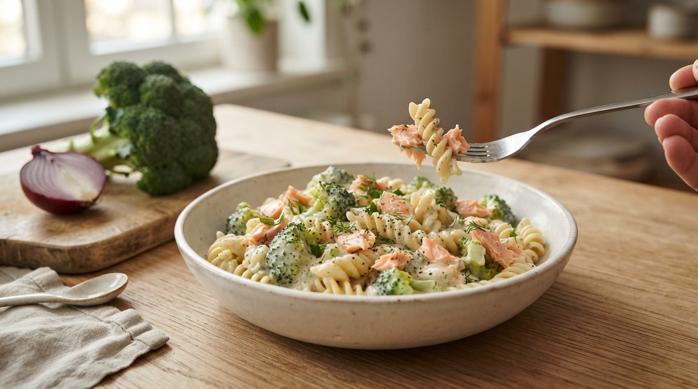 Pasta met broccoli en zalm