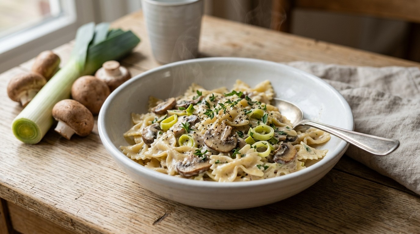 Pasta met champignon-preisaus