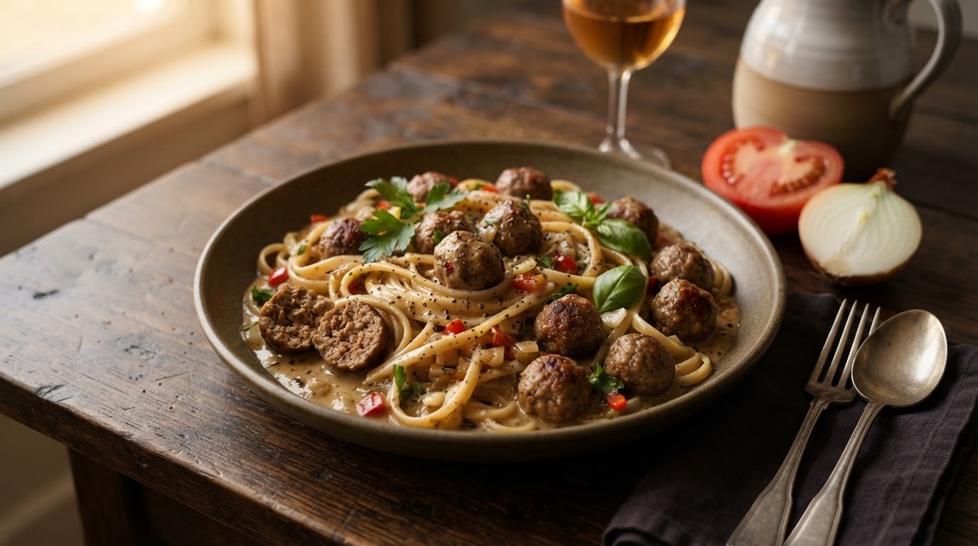 Pasta met gehakt en pepersaus