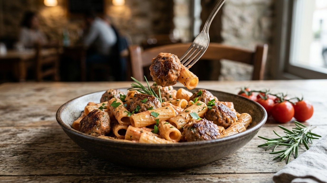 Pasta met Gehaktballetjes in een Romige Tomatensaus