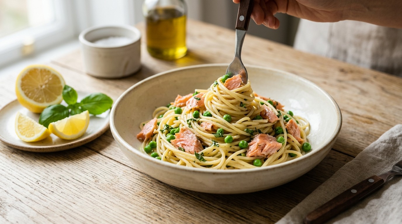 Pasta met gerookte zalm