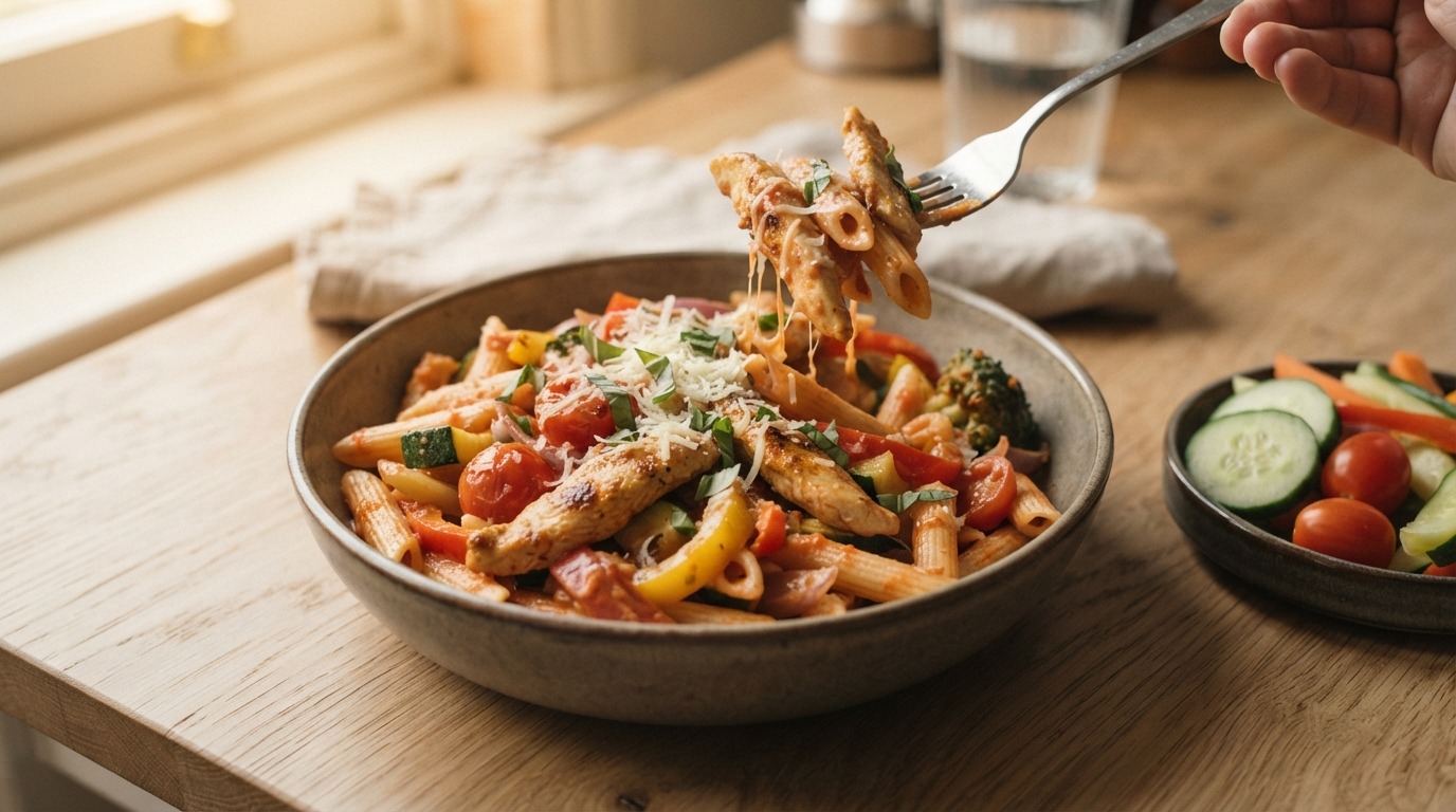Pasta met kip en Italiaanse roerbakmix