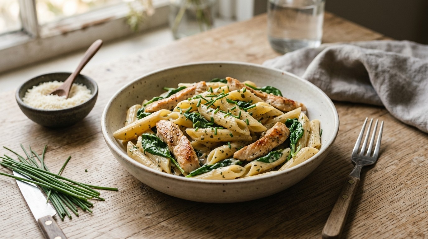Pasta met kip en Spinazie