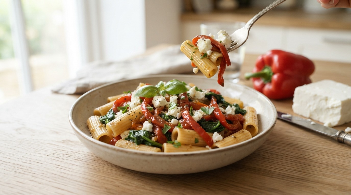 Pasta met paprika en feta